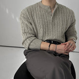 韓國 ✨ 亨利領口麻花針織長袖上衣