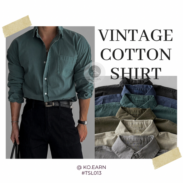 韓國 ✨ 復古色系單袋純棉長袖襯衫