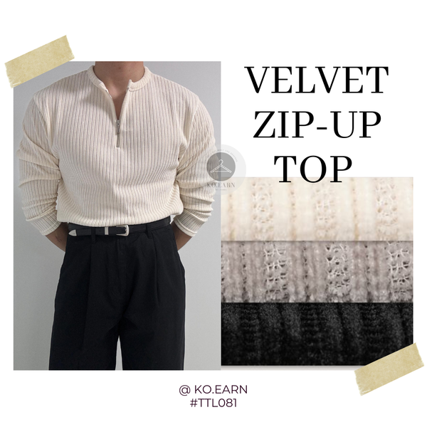 韓國 ✨ 半拉鍊天鵝絨長袖上衣