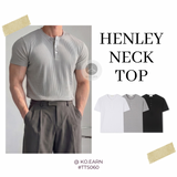 韓國 ✨ Muscles-fit 亨利領口短袖上衣