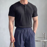 韓國 ✨ Muscles-fit 亨利領口短袖上衣