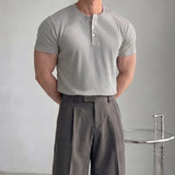 韓國 ✨ Muscles-fit 亨利領口短袖上衣