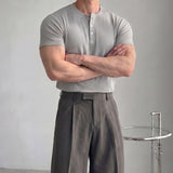 韓國 ✨ Muscles-fit 亨利領口短袖上衣