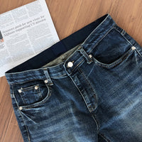 韓國 ✨ 經典深藍直筒抽鬚牛仔長褲